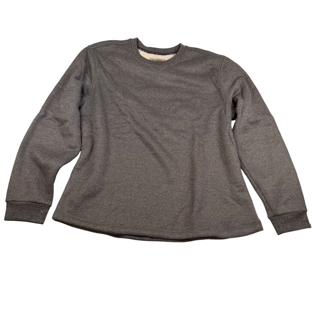 BC Clothing Heritage Mens XL Waffle Knit Thermal Plush Lined Shirt Grey Crewneck